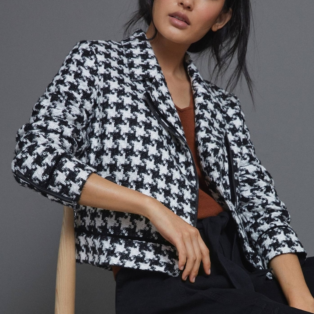 HTF Anthropologie Waverly Houndstooth Moto Jacket - Picture 4 of 5